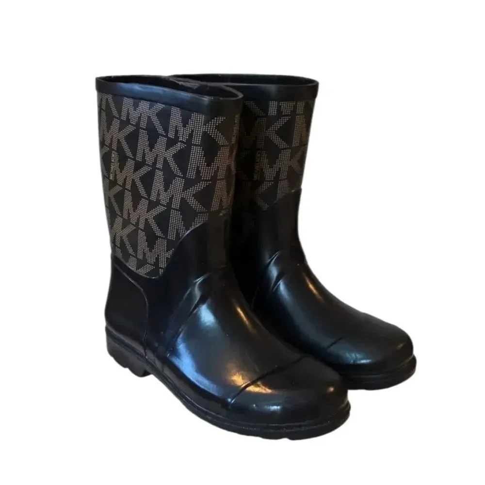 Michael Kors Daisy Logo-T Black & Gold Kids Rain Boots Size 3